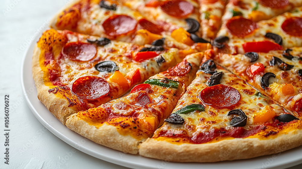 Close up of american style pizza with paperoni topping. Close up of american style pizza with paperoni topping.