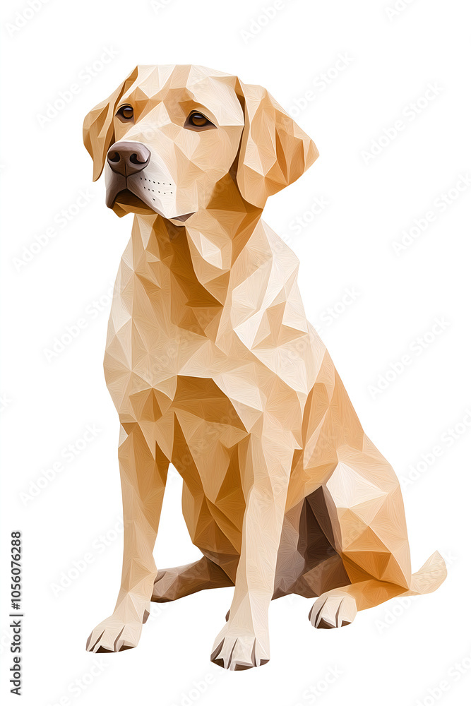 Abstract low-poly style illustration of a Labrador Retriever on a white isolated background, Poster design and picture design, Wall painting design, Merch design Abstract low-poly style illustration of a Labrador Retriever on a white isolated background, Poster design and picture design, Wall painting design, Merch design