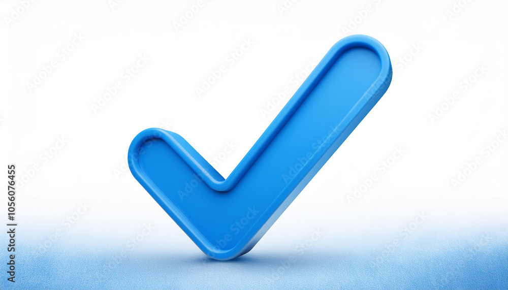 Blue check mark icon. Symbol of approval. 3D rendering, modern illustration. Light backdrop. Blue check mark icon. Symbol of approval. 3D rendering, modern illustration. Light backdrop.