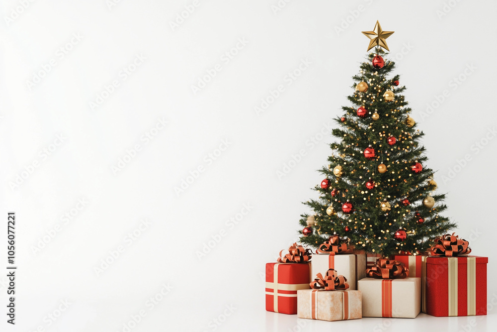 Fototapeta premium Christmas tree with gift boxes and copy space