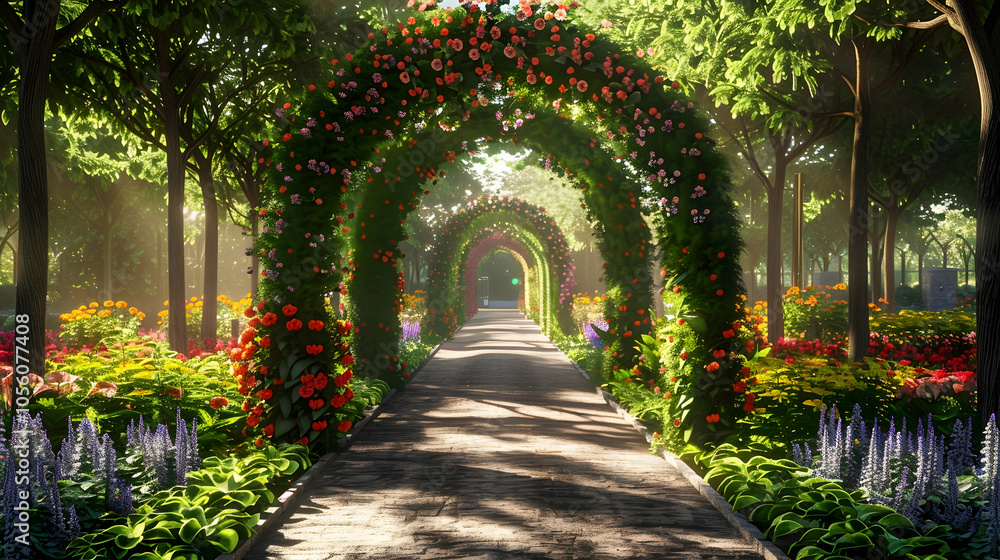 Fototapeta premium Flower Arched Pathway in a Lush Garden