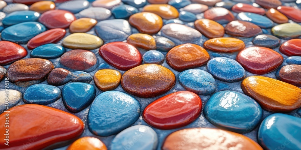 Colorful pebbles arranged neatly on a white surface, symbolizing creativity and tranquility Colorful pebbles arranged neatly on a white surface, symbolizing creativity and tranquility