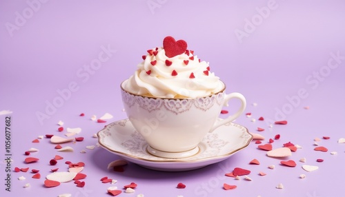Vintage Tea Cup with Whipped Cream and Heart Sprinkles [Valentine’s Day Drink]