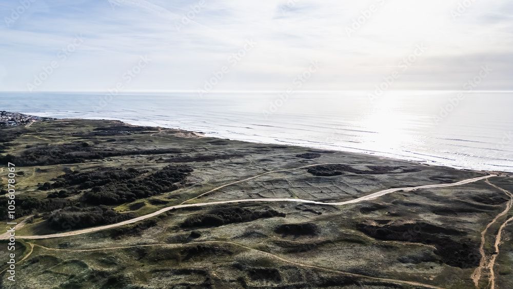 Aerial drone view of Taillees beach, near Bretignolles sur mer, Vendee, France
