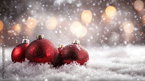 Enchanting Close-Up of Red Christmas Ornaments Amid Twinkling Lights – Perfect for Festive Home Decor or Holiday-Themed Poster in Your Living Room!