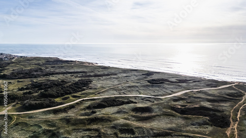 Obraz na płótnie Aerial drone view of Taillees beach, near Bretignolles sur mer, Vendee, France w salonie