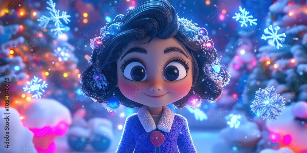 Portrait of a beautiful Asian girl surrounded by delicate snowflakes, capturing a magical winter moment Portrait of a beautiful Asian girl surrounded by delicate snowflakes, capturing a magical winter moment