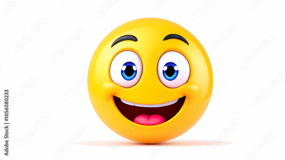Fototapeta premium Smiling Yellow 3D Emoji with Big Eyes and Open Mouth
