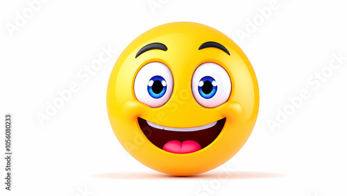 Smiling Yellow 3D Emoji with Big Eyes and Open Mouth