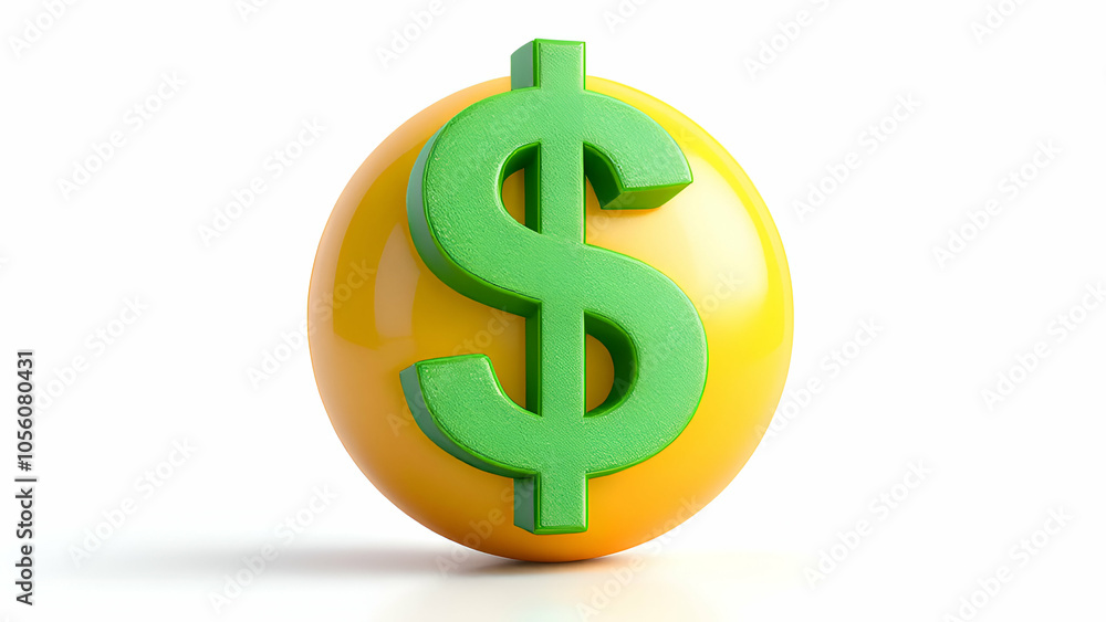 3D Green Dollar Sign on Yellow Sphere Wealth, Finance, Prosperity 3D Green Dollar Sign on Yellow Sphere Wealth, Finance, Prosperity