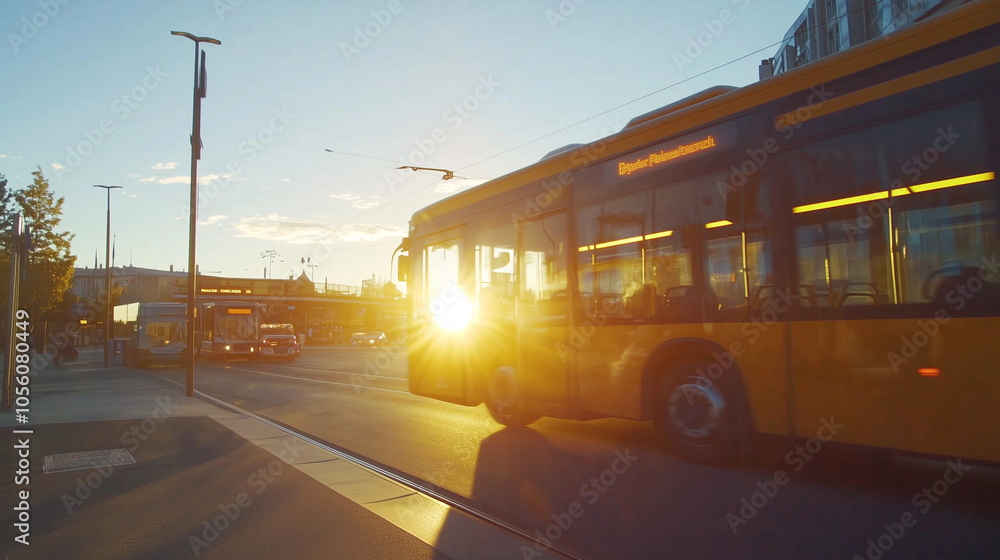 Obraz premium Dynamic City Bus Passing by Station