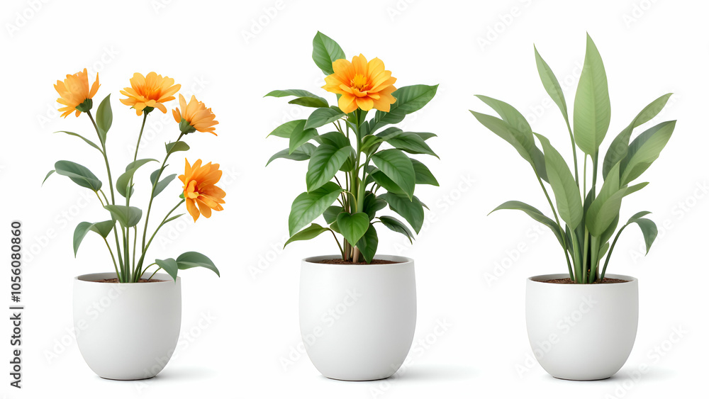 Potted Plants with Orange Flowers and Green Leaves Potted Plants with Orange Flowers and Green Leaves