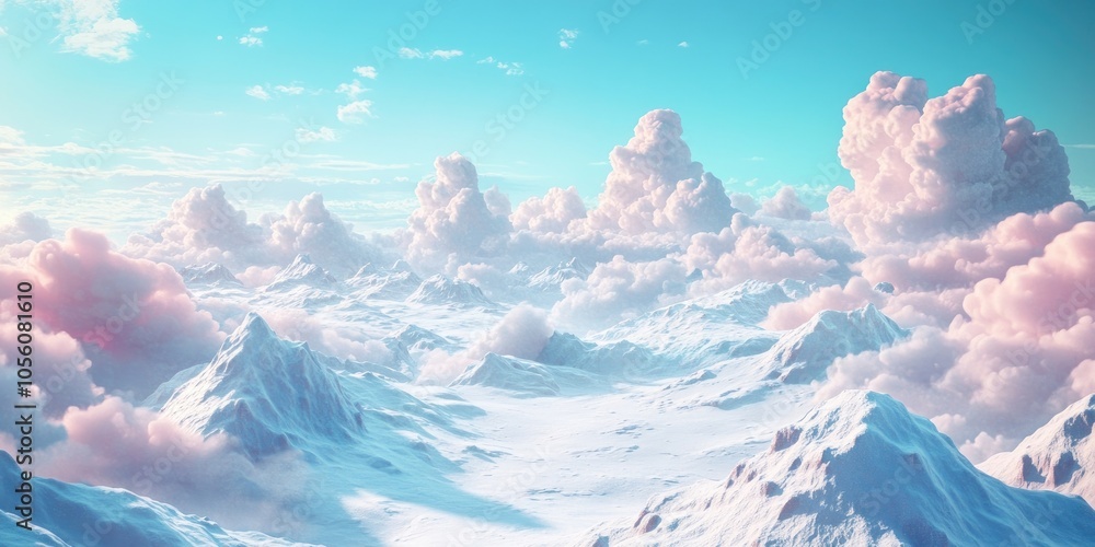 Obraz premium Winter landscape featuring snow-covered hills under a thick blanket of clouds, perfect for serene outdoor exploration