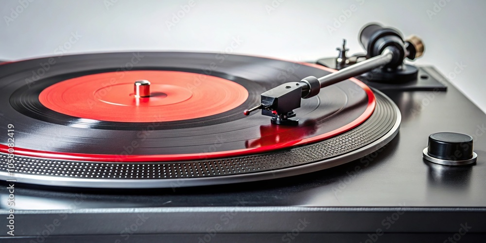 Turntable with red and black vinyl record on an asymmetrical design Turntable with red and black vinyl record on an asymmetrical design