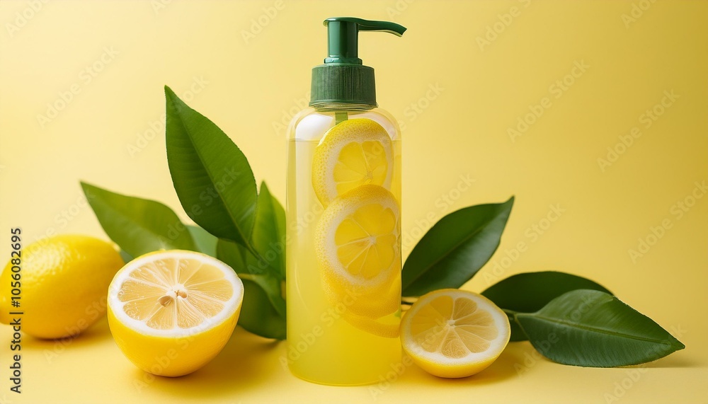 Lemon-infused body wash on yellow Lemon-infused body wash on yellow