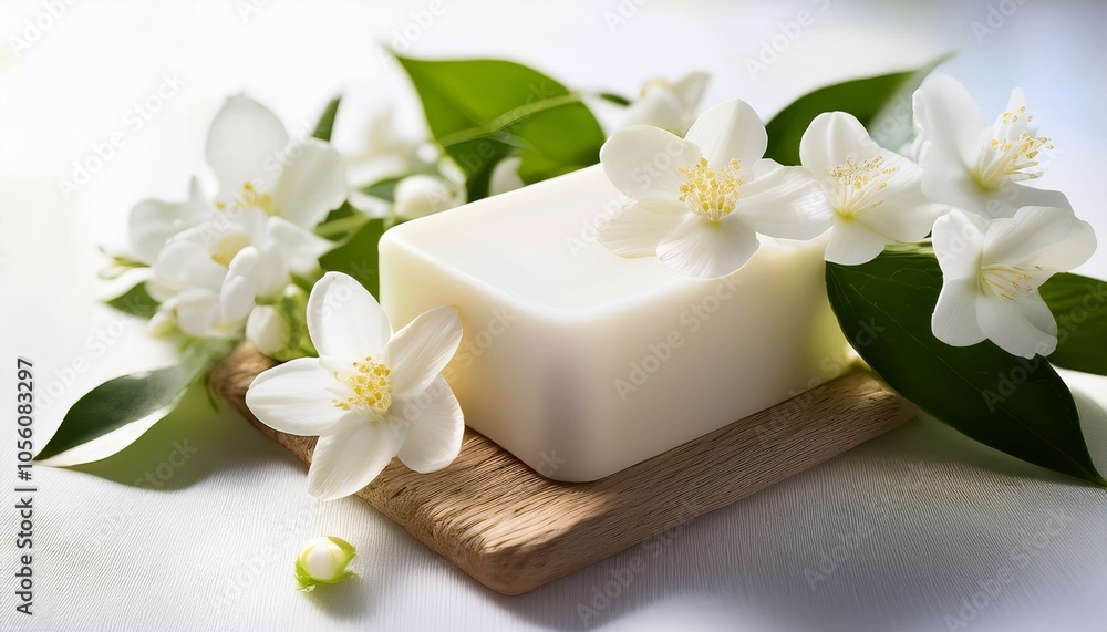White soap with jasmine flowers White soap with jasmine flowers