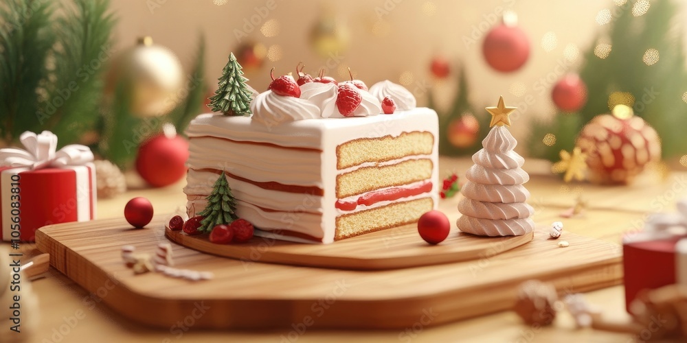 Sliced Christmas cake arranged on a wooden cutting board, perfect for holiday celebrations Sliced Christmas cake arranged on a wooden cutting board, perfect for holiday celebrations