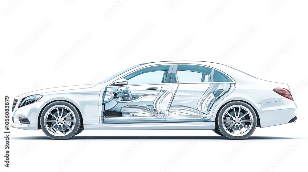 Stunning Modern Sedan with Transparent Design Showcasing Intricate Interiors and Stylish Seating - Perfect Poster for Sports Interiors or Contemporary Spaces Stunning Modern Sedan with Transparent Design Showcasing Intricate Interiors and Stylish Seating - Perfect Poster for Sports Interiors or Contemporary Spaces