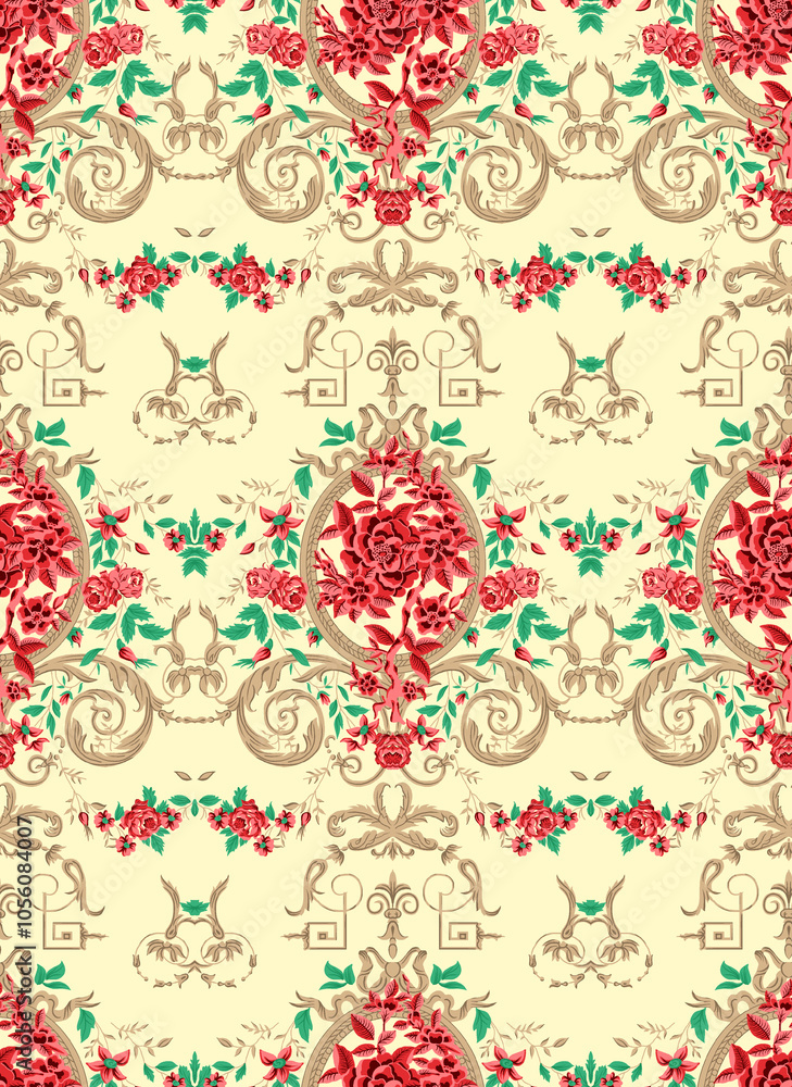 seamless beautiful wallpaper cards all over design floral leaf vintage ornament Victorian ethnic geometric print paisley