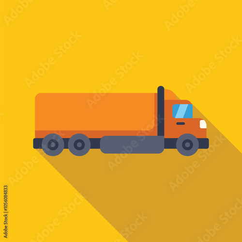 Orange truck carrying goods, logistics and transportation concept, flat design with long shadow