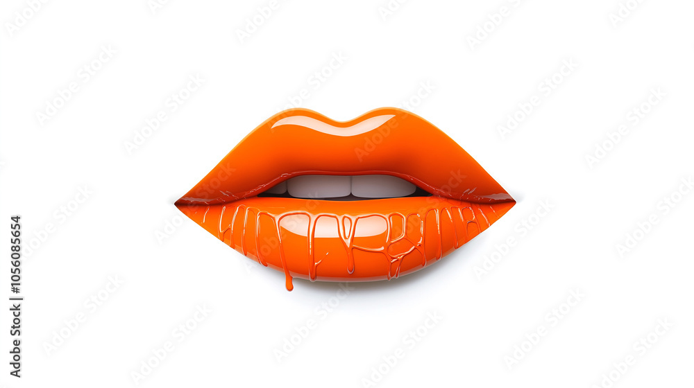 Orange lips on white background. Teeth are slightly visible. Orange lips on white background. Teeth are slightly visible.