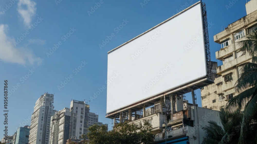 a rectangle billboard on a clean building on a clean street 