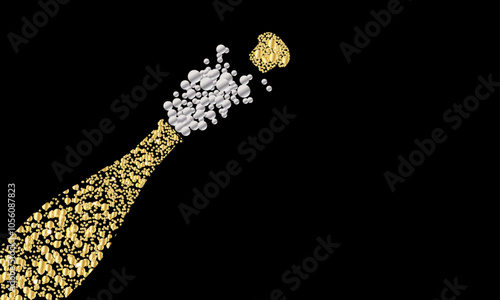Gold champagne bottle element with sparkles, party, celebration or religious event element.