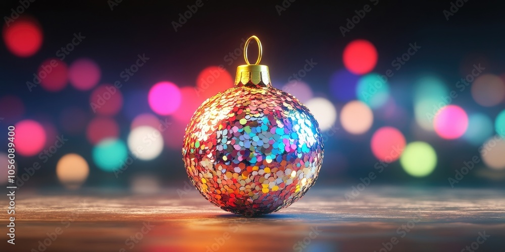 Sparkling Christmas ornament with sequins and golden rope, perfect for holiday decorations Sparkling Christmas ornament with sequins and golden rope, perfect for holiday decorations