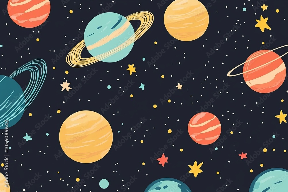 Adorable seamless pattern featuring cosmic elements like planets and stars for children s designs Adorable seamless pattern featuring cosmic elements like planets and stars for children s designs