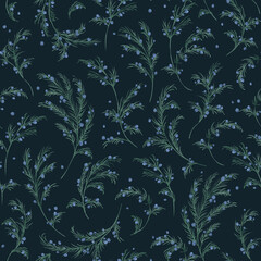 Crédence de cuisine Aquarelle ensemble 1 patrons Christmas pattern. Watercolor seamless pattern with juniper berries from forest on dark background. Can be used as background for web pages, textile, greeting cards, postcards.  © BloomPix