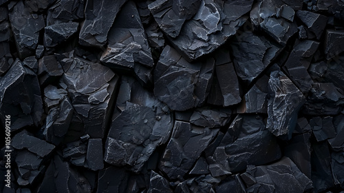 Black abstract background: Dark rock texture. Black stone background with copy space for design. Web banner. Wide. Panoramic.