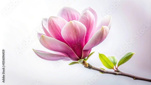 vivid pink magnolia blossom on white background