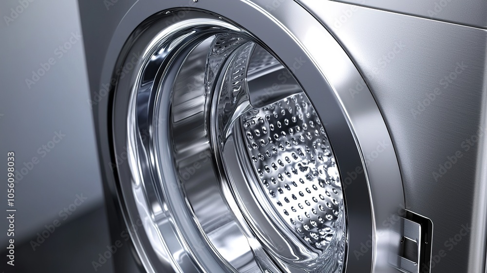 A close-up of a modern washing machine's drum, showcasing its sleek, metallic design and intricate interior detail. A close-up of a modern washing machine's drum, showcasing its sleek, metallic design and intricate interior detail.