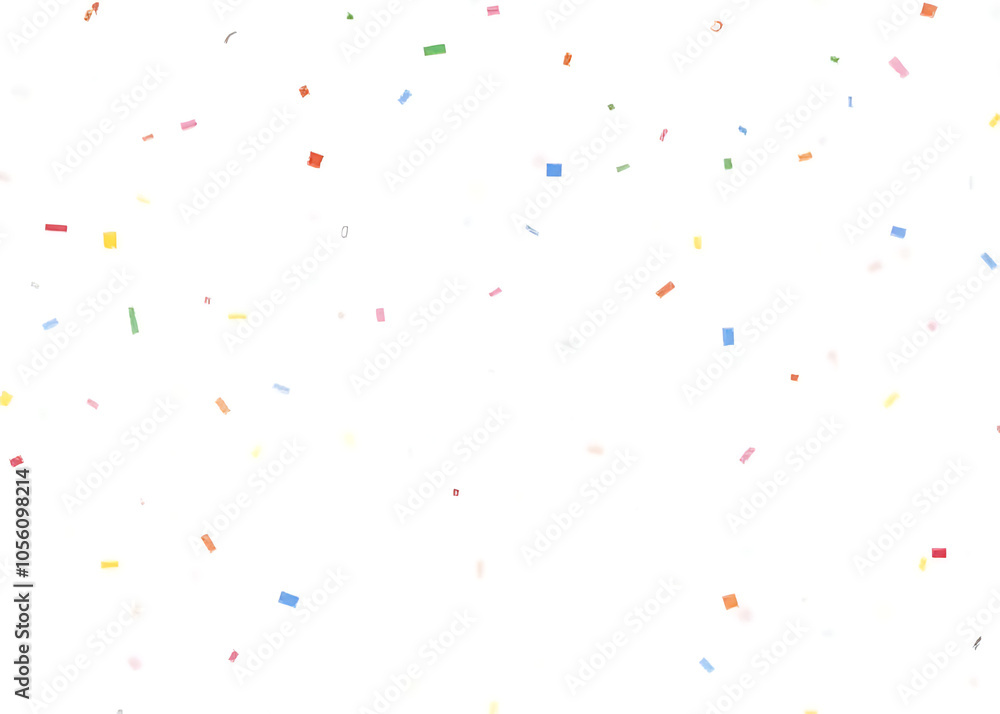 Isolated multicolor confetti in a 3D rendering with festive tinsel and white background, featuring many falling pieces of colorful confetti. Isolated multicolor confetti in a 3D rendering with festive tinsel and white background, featuring many falling pieces of colorful confetti.