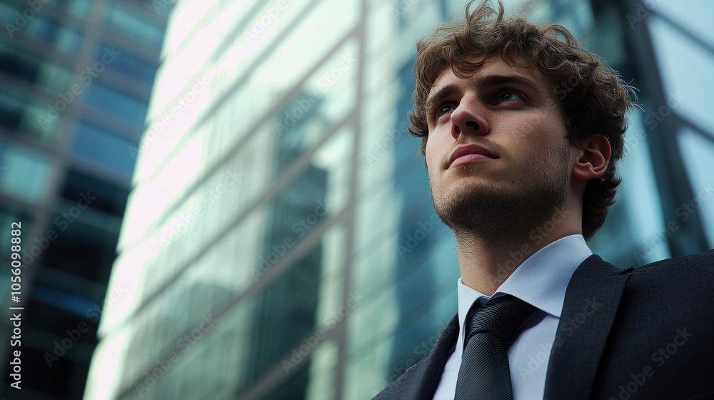Confident Businessman Looking Forward in a Modern Cityscape Confident Businessman Looking Forward in a Modern Cityscape