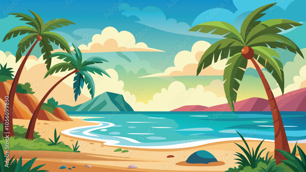 Beach seascape scene with palms Beach seascape scene with palms