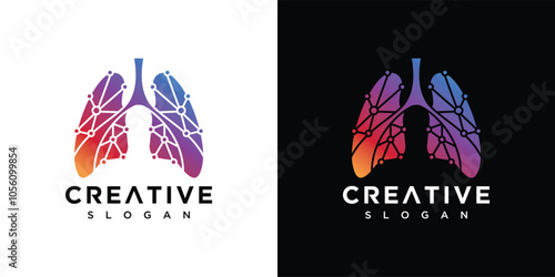 illustration logo design vector lung geometric . lung technology logo icon