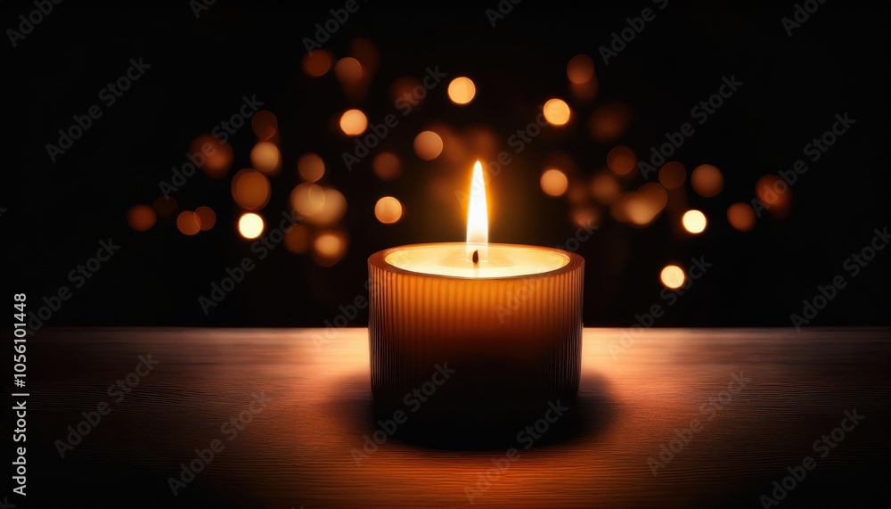 Lit candle sitting on a table with a blurry background Lit candle sitting on a table with a blurry background
