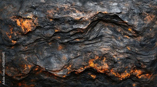 Stunning Artistic Poster of Weathered Lava Rock: Emphasizing Rough Texture and Striking Black Color with Mineral Flashes - Perfect for Sports Interior Decor!