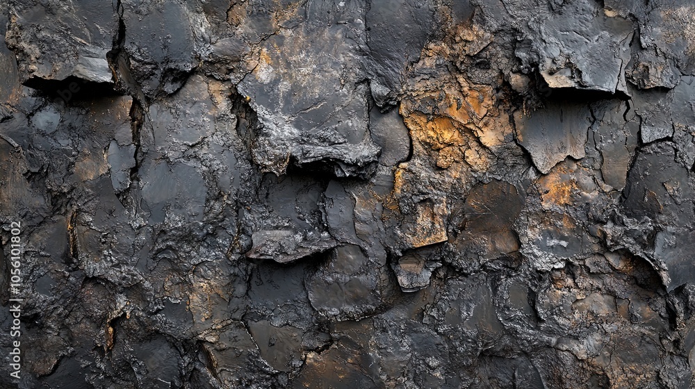 Stunning Artistic Poster of Weathered Lava Rock: Emphasizing Rough Texture and Striking Black Color with Mineral Flashes - Perfect for Sports Interior Decor! Stunning Artistic Poster of Weathered Lava Rock: Emphasizing Rough Texture and Striking Black Color with Mineral Flashes - Perfect for Sports Interior Decor!