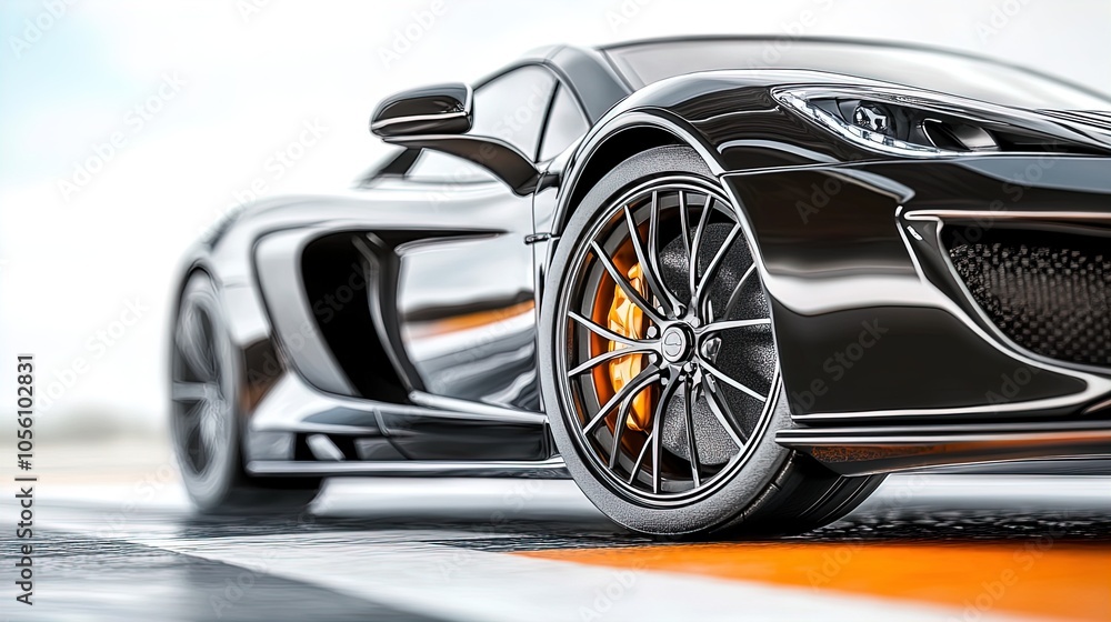 Obraz premium Stunning Matte Black Hypercar on Racetrack: An Artistic Display of Aggressive Stance and Advanced Aerodynamics - Perfect Poster for Sports Interior Enthusiasts!