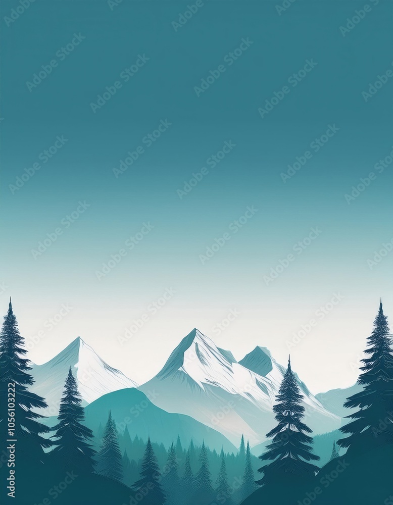 Fototapeta premium Mountains with pine trees and a blue sky in the background