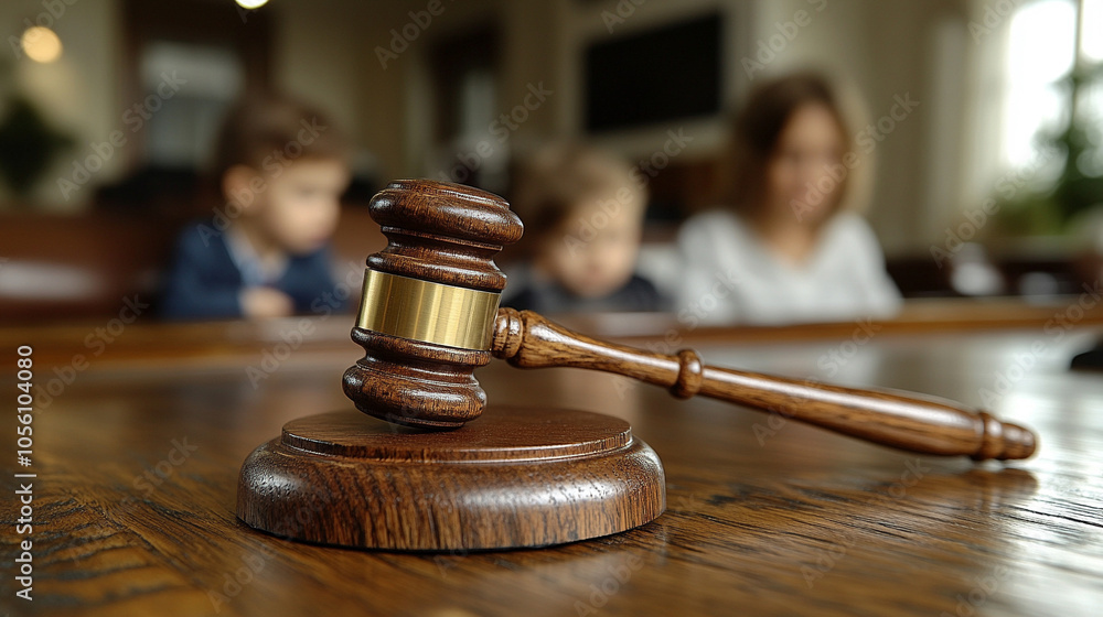 udge's gavel in focus, symbolizing law and justice, with blurred children in the background representing child custody or protection cases. Highlights legal issues surrounding children's welfare udge's gavel in focus, symbolizing law and justice, with blurred children in the background representing child custody or protection cases. Highlights legal issues surrounding children's welfare
