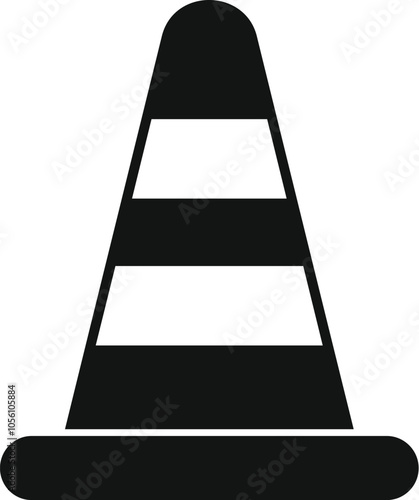 Simple black and white traffic cone indicating caution, guiding traffic flow, and enhancing road safety