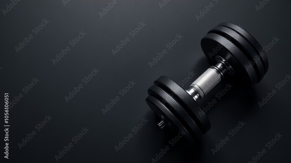 black heavy dumbbell lies on dark background black heavy dumbbell lies on dark background