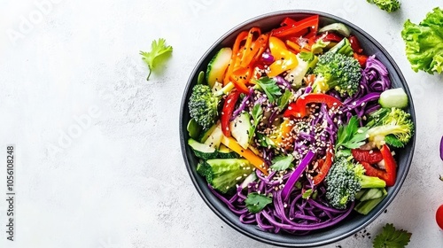 Fresh Colorful Vegetable Salad Bowl with Herbs