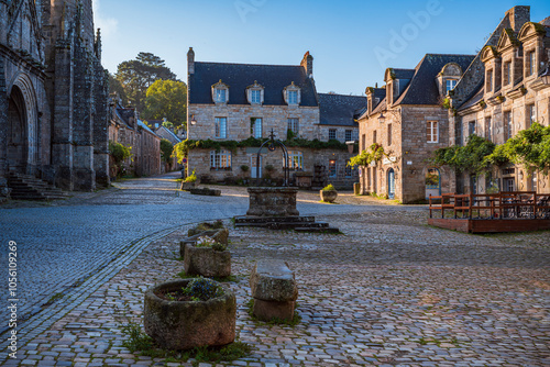 View of the most emblematic square of the small town. Photography taken in Locronan, French Brittany, France. photo