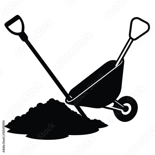 shovel-in-pile-of-dirt-and-wheelbarrow