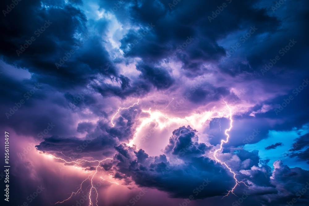 Obraz premium Dramatic thunderstorm captivating lightning strikes illuminating an electrifying sky