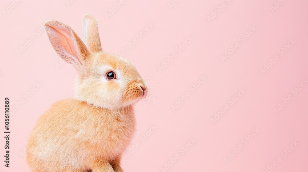 Obraz premium Adorable Rabbit Against Soft Pink Background